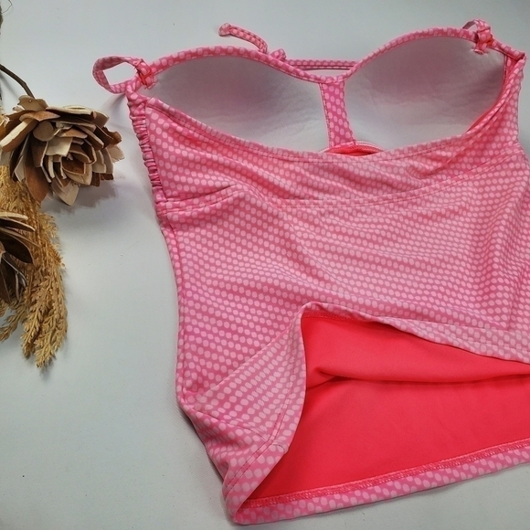 Pink White Polka-dot  Swimsuit String Tank Top S - Picture 6 of 11